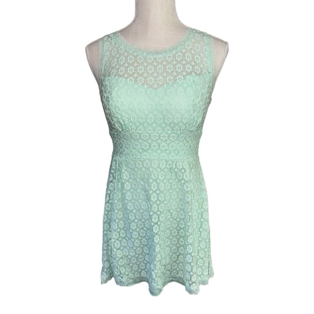 B DARLIN Women's Lace Empire Halter Neck Fit & Flare Dress A Line Mint Green 5/6